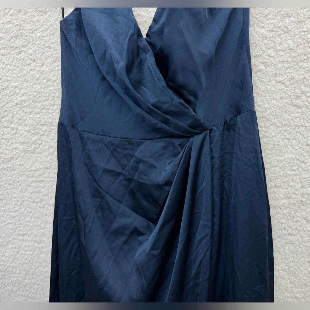 *Size 2 - AFTER SIX - Faux Wrap Satin Maxi Dress Tulip Skirt Navy Blue NEW $261 - Picture 5 of 13